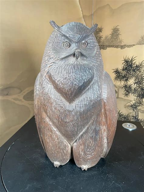 Japanese Huge Old Hand Carved Wood Owl Ainu People 14h Schneible