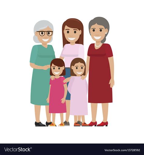 Four Generations Of Women Standing Together Vector Image