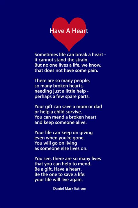 Have A Heart A Downloadable Poem About Organ Donation Daniel Mark