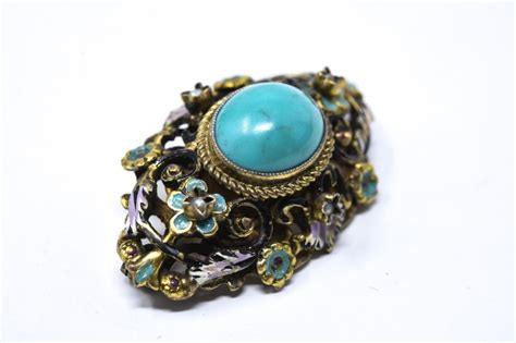 Antique Austro Hungarian Brooch W Turquoise