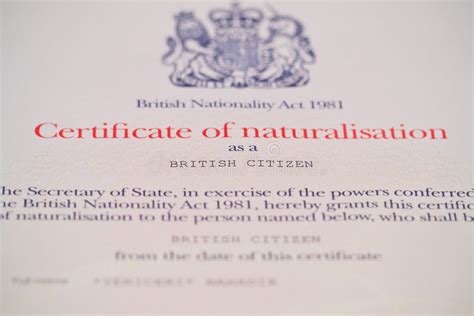 British Citizenship Certificate Editorial Stock Photo Image Of