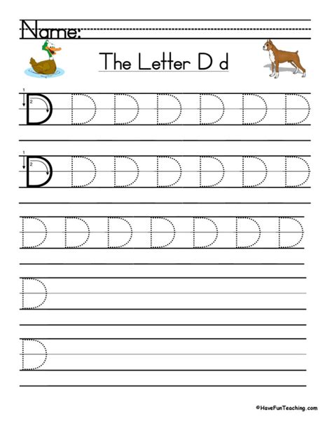 Letter D Handwriting Practice Worksheet Have Fun Teaching Handwriting