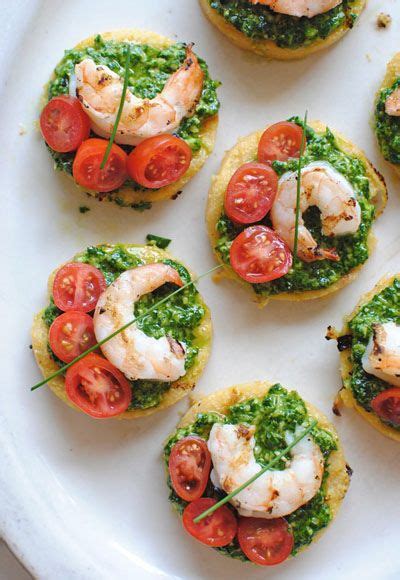 Spread pesto over country bread and top with bell pepper, tomato, and feta to prepare this flavorful broil bruschetta until edges are lightly browned, 3 to 5 minutes. Polenta Bruschetta with Shrimp and Spinach Pesto - The ...