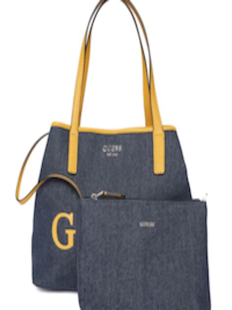 Where Can I Buy Guess Handbags - Buy GUESS Navy Blue Printed Denim Shoulder Bag With Pouch - Handbags