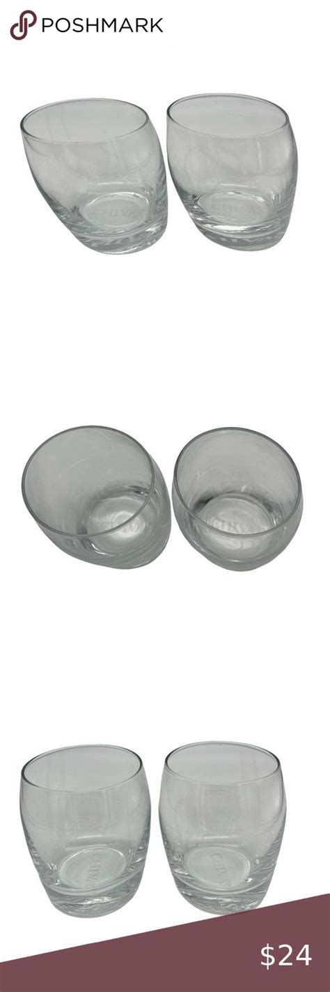 Chivas Slanted Tilted Cocktail Drink Glasses Lowball Whiskey Rocks Set Of Two Glasses Drinking