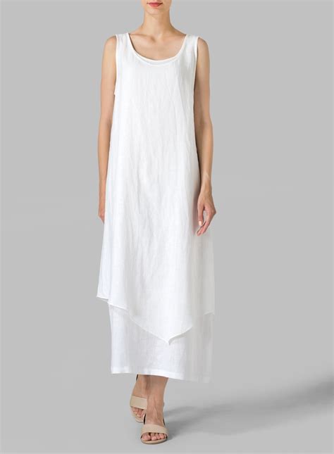 White Linen Double Layered Long Dress