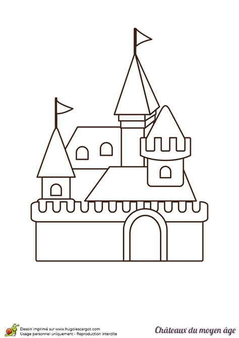 Coloriage d’un château du moyen âge facile à colorier pour les petits