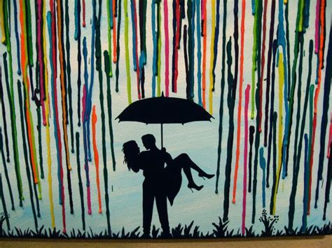 Couple Umbrella Silhouette Crayon