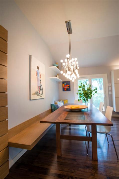 You get that classic, refined wooden bench, and it's comfortable to sit on. Contemporary Dining Room With Long Wood Table, Floating ...