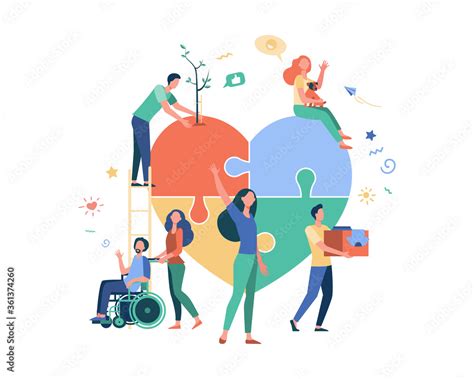 stylized volunteers help charity and sharing hope isolated flat vector illustration cartoon