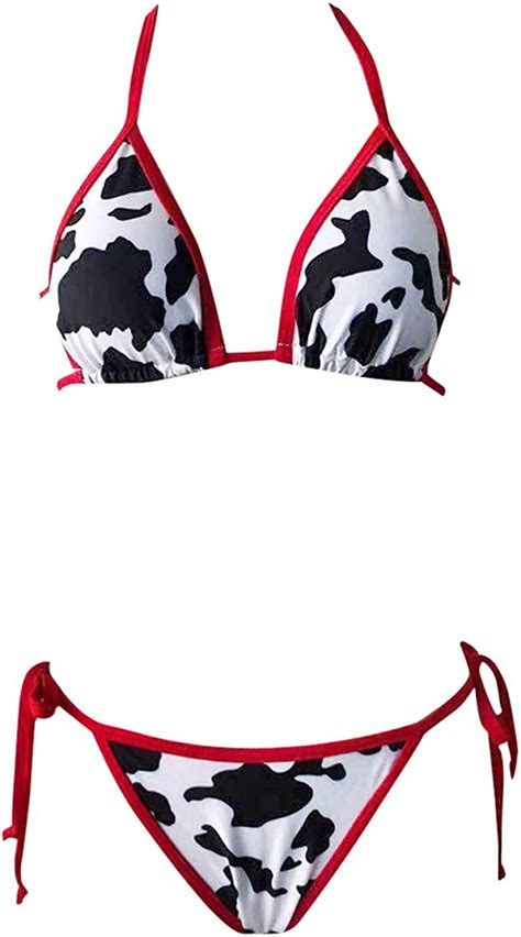 ytzl two piece bikini set with sexy cow pattern swimsuit for girls uk clothing