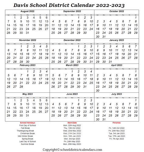 Davis School District Calendar 2022 2023 With Holidays In Pdf