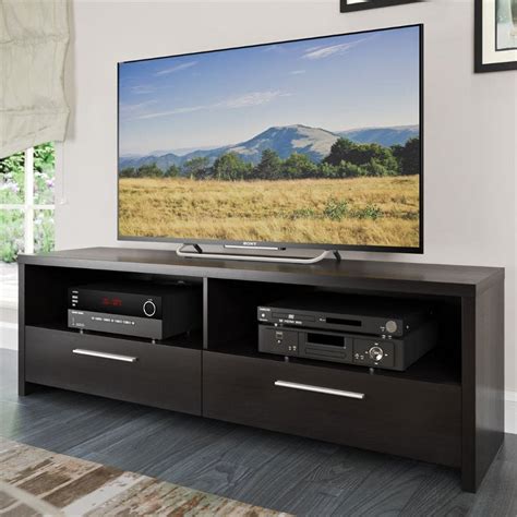 Fernbrook Tv Stand In Black Faux Wood Grain Finish For Tvs Up To 70