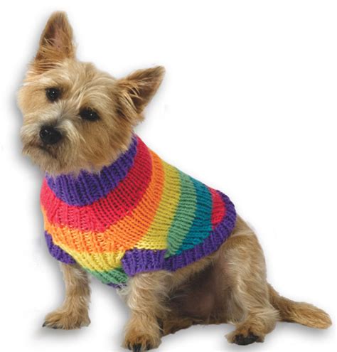 Knit this hooded sweater with a free pattern from bernat yarn on the yarnspirations website. Rainbow Dog Sweater Knitting Pattern from Caron Yarn ...