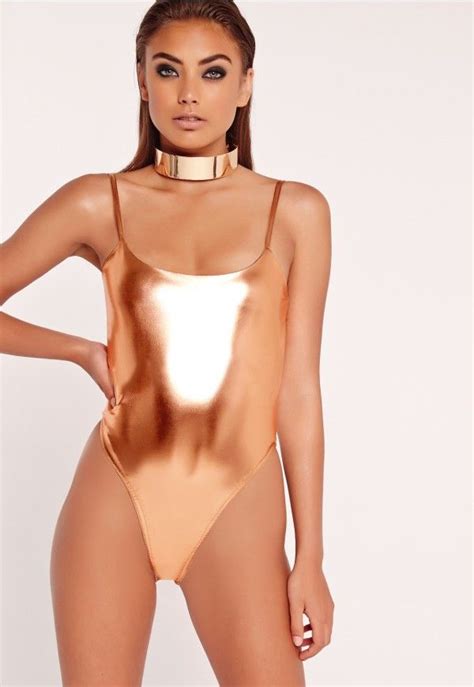 Peace Love Strappy Bodysuit Copper Missguided Metallic Bikini