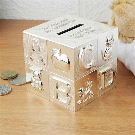 Engraved Silver Plated Personalised Abc Baby Money Box Born Ted