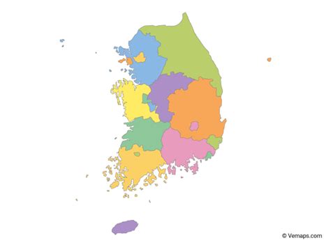 Multicolor Map of South Korea with Provinces | Free Vector Maps | Korea