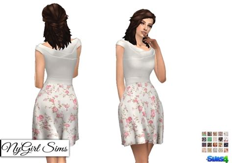 Origami Flare Dress With Floral Skirt At Nygirl Sims Sims 4 Updates