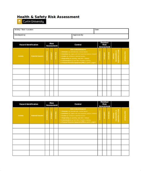 2022 Health And Safety Risk Assessment Form Fillable Printable Pdf
