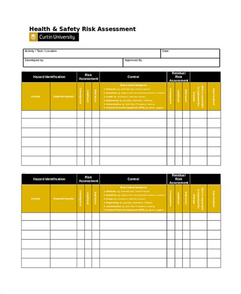 FREE 8 Sample Health And Safety Risk Assessment Templates In MS Word