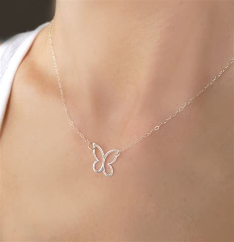 sterling silver butterfly necklace pendant dainty gold etsy