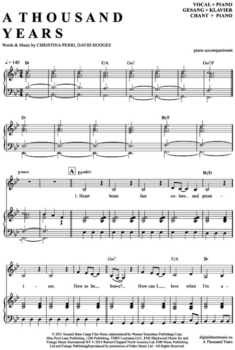 Wie sie das lesen von klaviernoten richtig lernen u. A Thousand Years (Klavier Begleitung + Gesang) Christina Perri PDF Noten >>> KLICK auf die ...