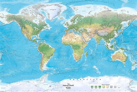 Academia Maps World Map Wall Mural Detailed Blue Ocean Natural