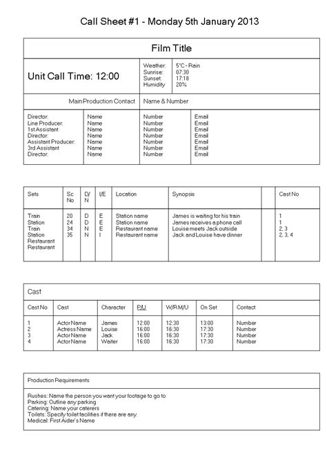 Sample Call Sheet How To Create A Call Sheet Download This Sample