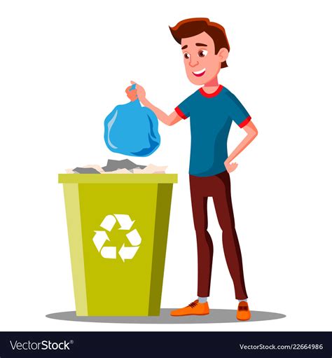 Young Guy Throwing Trash Bags Into Container Vector Image