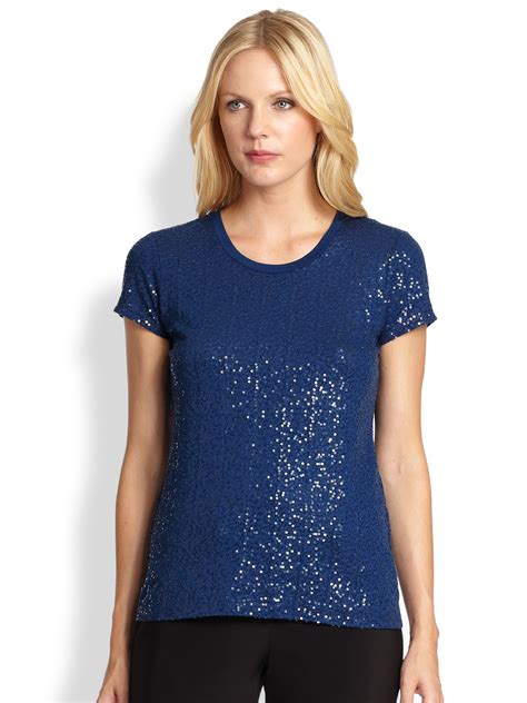 Dkny Sequin Top In Blue Lyst