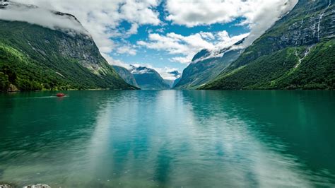 Timelapse Beautiful Nature Norway Natural Landscape Lovatnet Lake Lodal