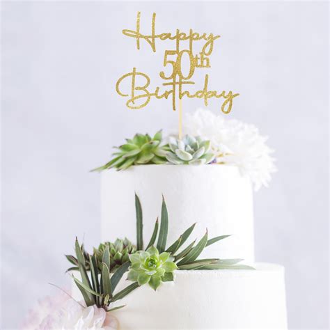 Happy 50th Birthday Cake Topper Glitter Card Cake Topper Etsy Uk