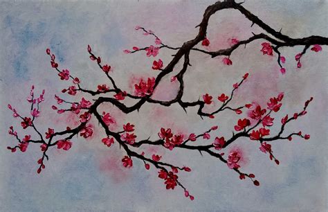 Sakura Cherry Tree Painting Cherry Blossom Art Original Etsy