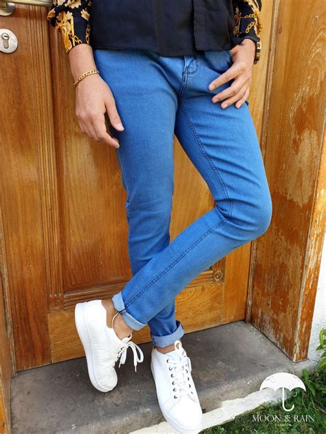 Jeans Skinny Azul Claro Liso Style 007 Tiendas Platino Online Store Camisa Negra