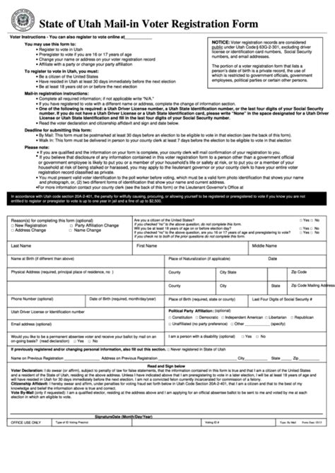 Emergency federal grant will reopen utah's wic clinics. State Of Utah Mail-In Voter Registration Form printable pdf download