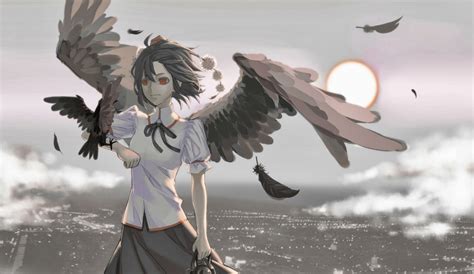 Wallpaper Anime Girls Wings Touhou Red Eyes Bird Of Prey Eagle