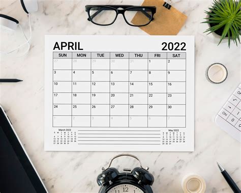 Printable 2022 Monthly Calendar Digital Calendar Landscape Minimalist