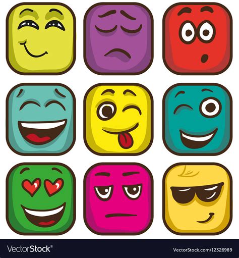 Set Of Colorful Emoticons Square Emoji Flat Vector Image