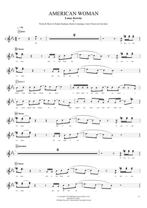 American Woman Tab By Lenny Kravitz Guitar Pro Full Score Mysongbook