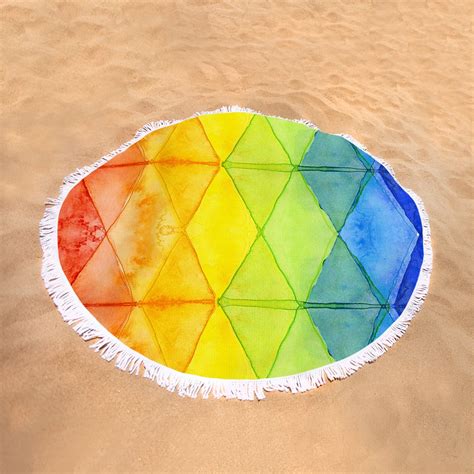 Watercolor Rainbow Pattern Geometric Shapes Triangles Round Beach Towel