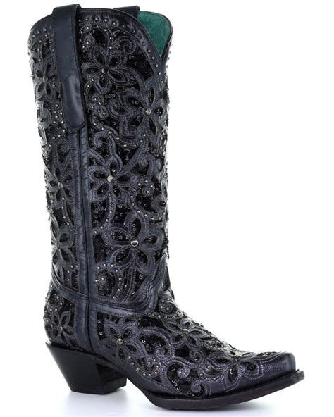 Corral Womens Black Inlay Embroidery Western Boots Snip Toe Boot Barn