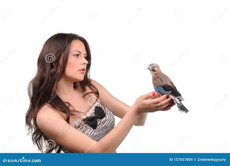 Portrait Of Beautiful Girl With Bird On The Hand Stock Image Image Of