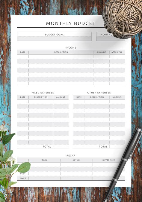 Download Printable Monthly Budget Original Style Pdf