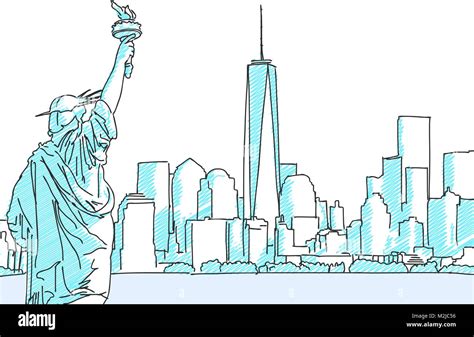 New York Cityscape Sketch Hand Drawn Vector Illustration Business