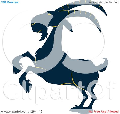 Clipart Of A Navy Blue And Yellow Rearing Buck Goat Royalty Free
