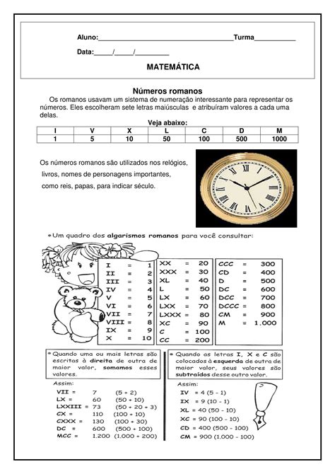 Atividades Algarismo Romano 6 Ano