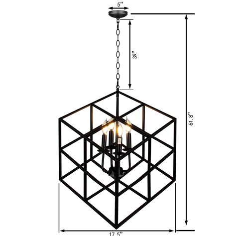 Black Metal 4 Light Hanging Cube Cage Vintage Lamp Led Pendant Ceiling