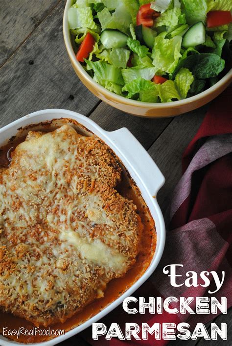 Dip chicken in egg/milk mixture, then dip in in bowl with breadcrumbs. Easy Baked Chicken Parmesan - Easy Real Food