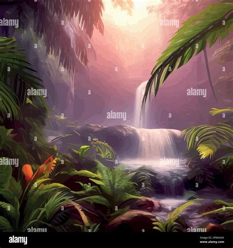 Beautiful Waterfall In Deep Rainforest Like Heaven Jungle With