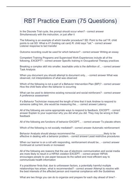 RBT Practice Exam (75 Questions)|2023 LATEST UPDATE|GUARANTEED SUCCESS